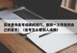 高效查询省考成绩的技巧，帮你一次性找到自己的名字！（省考怎么看别人成绩）